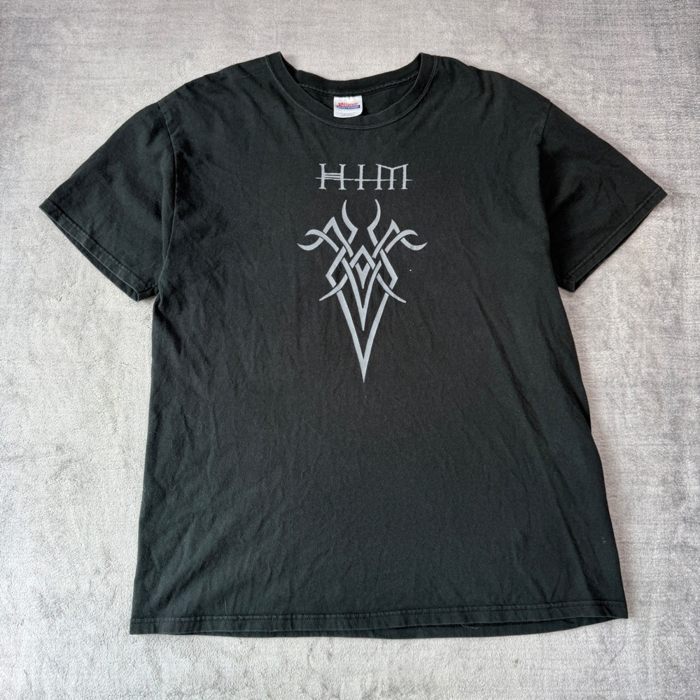 Vintage HIM Band Shirt Mens Large Black 2003 Heartagram Y2K Gothic Rock Tee